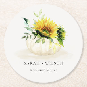 Porta-copo De Papel Redondo Casamento Rustic Sunflower Pumpkin Floral Watercol