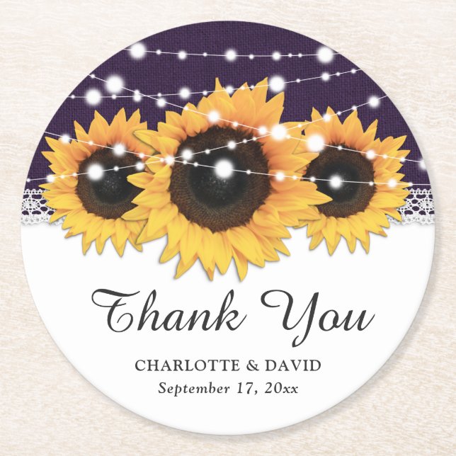 Porta-copo De Papel Redondo Casamento Rústico Roxo Rústico (Frente)