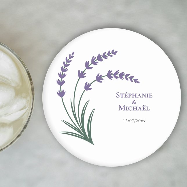 Porta-copo De Papel Redondo Casamento Simples de Lavanda (Simple Lavender Wedding Coaster)