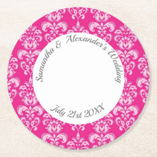 Porta-copo De Papel Redondo Casamento tema damasco rosa quente