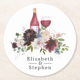 Porta-copo De Papel Redondo Casamento temático de vinho Borgonha e Blush