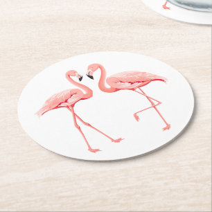 Porta-copo De Papel Redondo Casamento Tropical de Flamingos Rosa, Festa, Luau