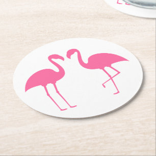 Porta-copo De Papel Redondo Casamento Tropical de Flamingos Rosa, Festa, Praia