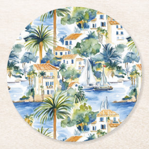 Porta-copo De Papel Redondo Casamento Tropical Mediterrânica