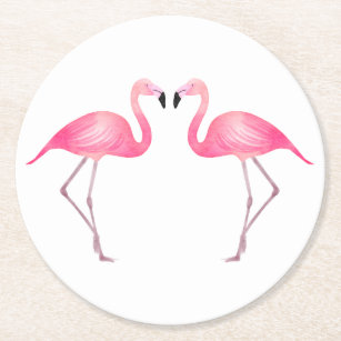 Porta-copo De Papel Redondo Casamento Tropical Rosa Flamingos, Festa, Luau Bea