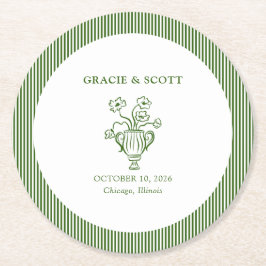 Porta-copo De Papel Redondo Casamento Verde Clássico do Flower Garden Party