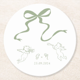 Porta-copo De Papel Redondo Casamento Verde Sage Whimsical Napkin