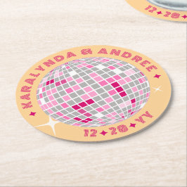 Porta-copo De Papel Redondo Casamento Vermelho Redondo Elegante Disco Ball Ros