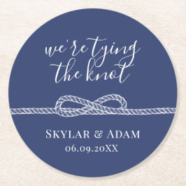 Porta-copo De Papel Redondo Casando Azul Náutico Salvar a Data
