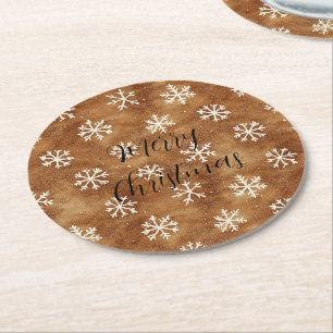 Porta-copo De Papel Redondo Castanho Branco Inverno Flocos de Neve Natal Natal