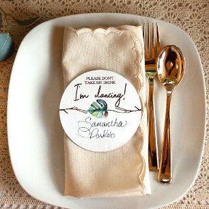 Porta-copo De Papel Redondo Castanho Tropical Russo, Nome de etiqueta de Cartã