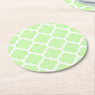 Porta-copo De Papel Redondo Celeron Verde Branco Quatrefoil Marrocos Padrão #5