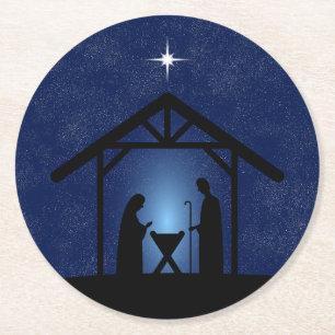 Porta-copo De Papel Redondo Cena de Natal Religiosa