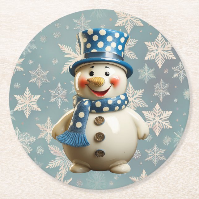 Porta-copo De Papel Redondo Ceramic Snowman Coaster (Frente)