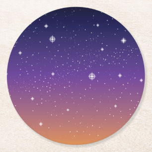 Porta-copo De Papel Redondo Céu roxo e dourado estrelado do pôr do sol
