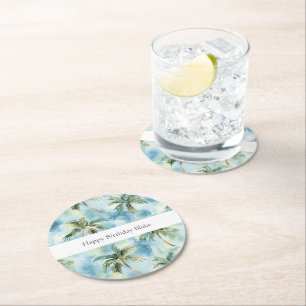 Porta-copo De Papel Redondo Céus Azuis Ilhas Tropicais Palmeiras Aniversário