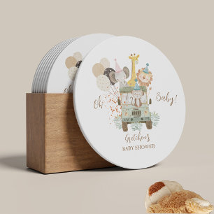 Porta-copo De Papel Redondo Chá de Bebê Boho Animais da Selva Caminhão Safari