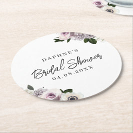 Porta-copo De Papel Redondo Chá de Bebê Branco Moody Anemone e Floral Roxo