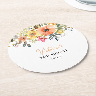 Porta-copo De Papel Redondo Chá de Bebê de Boas-Vindas Floral de Primavera