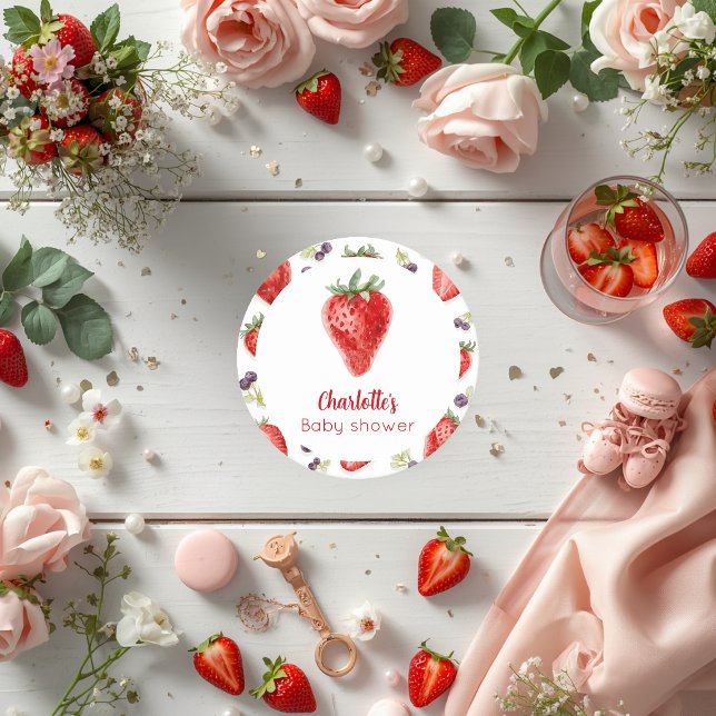 Porta-copo De Papel Redondo Chá de Bebê Doce Morango Personalizado  (Criador carregado)