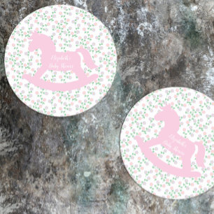 Porta-copo De Papel Redondo Chá de Bebê Menina Cavalo de Pau Rosa