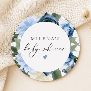Porta-copo De Papel Redondo Chá de Bebê Menino Floral Azul Empoeirado MILENA