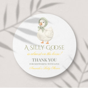 Porta-copo De Papel Redondo Chá de Bebê Neutro em Verde Sage Silly Goose