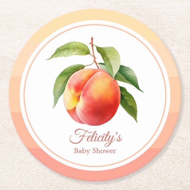 Porta-copo De Papel Redondo Chá de Bebê Peach Fuzz (Frente)