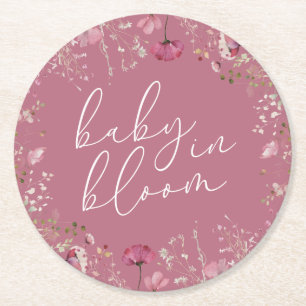 Porta-copo De Papel Redondo Chá de Bebê Pink Baby In Bloom Flor Silvestre