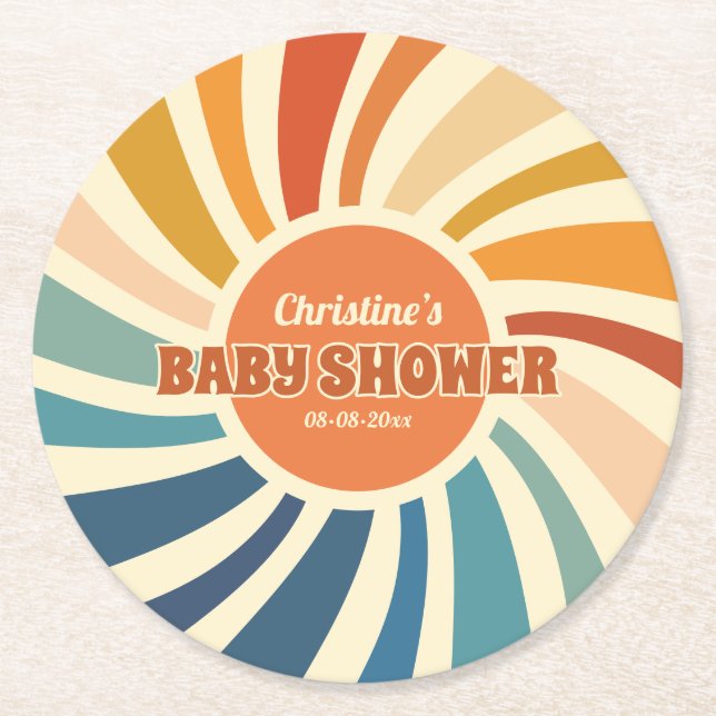 Porta-copo De Papel Redondo Chá de fraldas Arco-Íris retroativo (Frente)