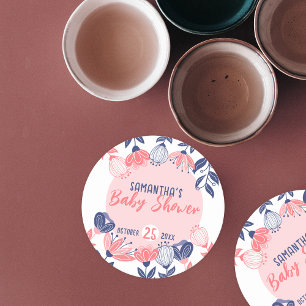 Porta-copo De Papel Redondo Chá de fraldas Botânico Flores Azuis, Cor-de-Rosa,