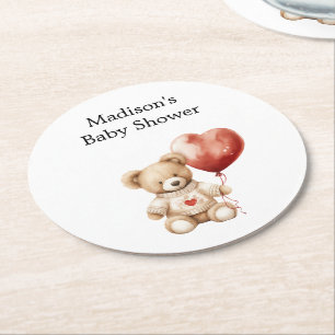 Porta-copo De Papel Redondo Chá de fraldas de Balão Cardíaco do Urso Doce