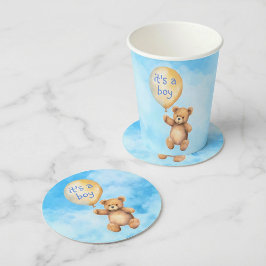 Porta-copo De Papel Redondo Chá de fraldas de balão flutuante de ursinho