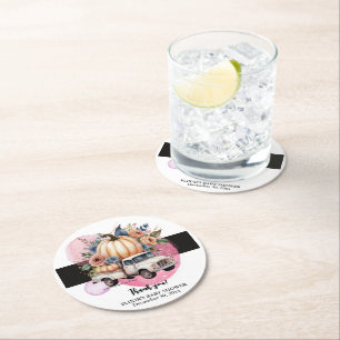 Porta-copo De Papel Redondo Chá de fraldas de Caminhão Floral Cor-de-Rosa Pret