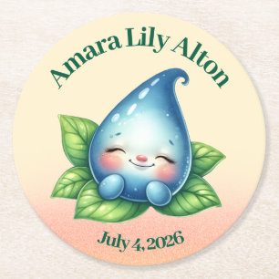 Porta-copo De Papel Redondo Chá de fraldas de Dewdrop de Bebê adormecido bonit