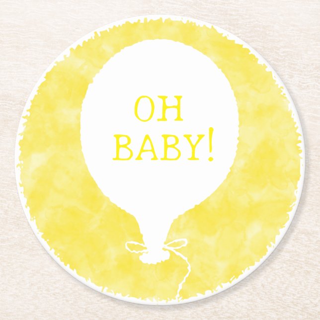 Porta-copo De Papel Redondo Chá de fraldas de Texto Personalizado de Aquarela  (Frente)