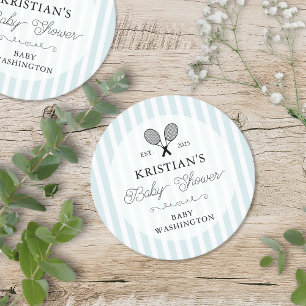 Porta-copo De Papel Redondo Chá de fraldas do Clube de Tênis Azul de Pré-ppy