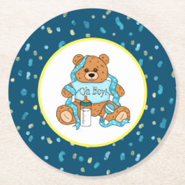 Porta-copo De Papel Redondo Chá de fraldas do Urso de Teddy Azul e Amarelo