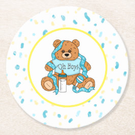 Porta-copo De Papel Redondo Chá de fraldas do Urso de Teddy Azul e Amarelo