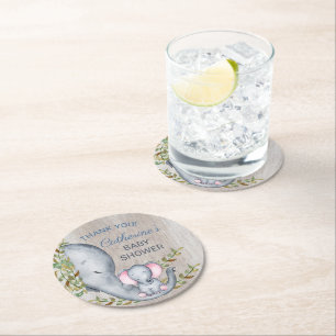 Porta-copo De Papel Redondo Chá de fraldas Elefante Safari Selgle Obrigado