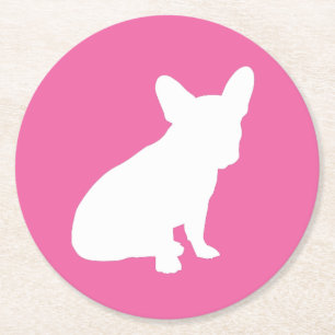 Porta-copo De Papel Redondo Chá de fraldas francês Bulldog francês cor-de-rosa