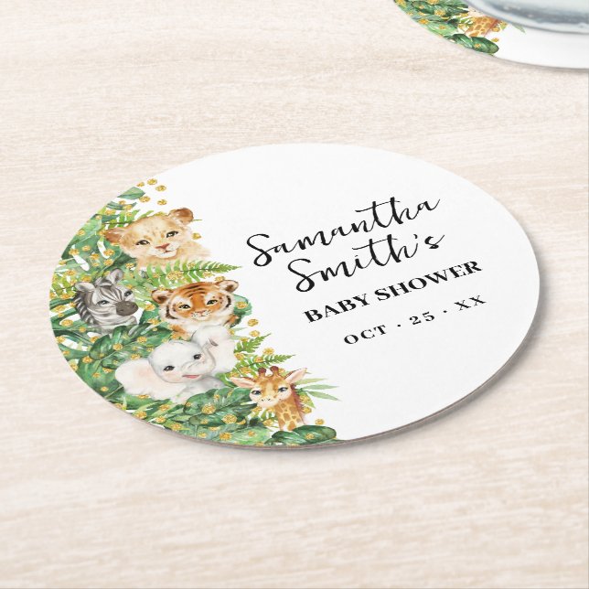 Porta-copo De Papel Redondo Chá de fraldas Safari Selvagem de Um Animal (Angulado)