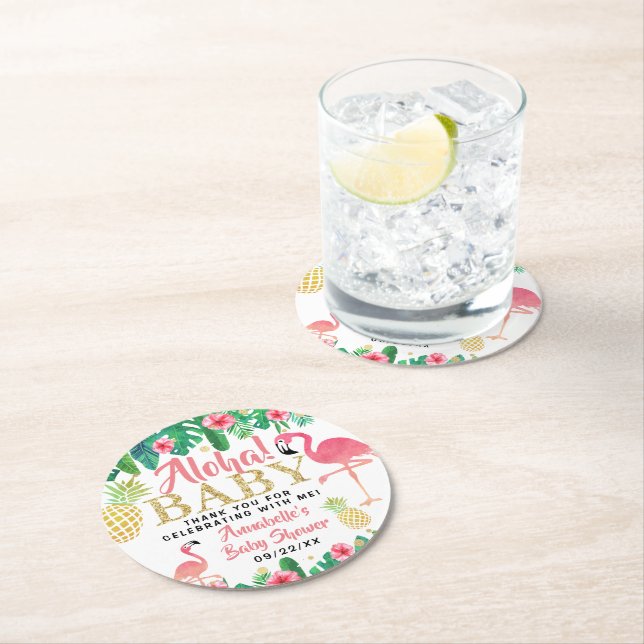 Porta-copo De Papel Redondo Chá de fraldas Tropical Summer Beach Luau Girls (Insitu)