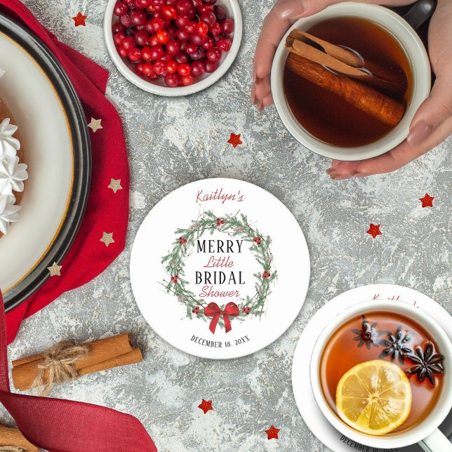 Porta-copo De Papel Redondo Chá de Noiva de Natal Alegre (Criador carregado)