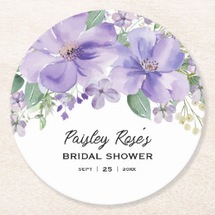 Porta-copo De Papel Redondo Chá de Noiva Floral Roxo Elegante