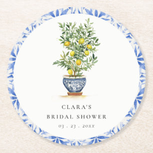 Porta-copo De Papel Redondo Chá de panela de Árvore de Limão Amarelo Boho Wate