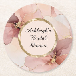 Porta-copo De Papel Redondo Chá de panela Dourado Romântico Blush Rosa