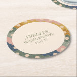 Porta-copo De Papel Redondo Chá de panela Personalizado do Earthy Boho Chic Vi<br><div class="desc">Aumente sua celebração com essas Portas copos personalizáveis de padrões modernos de hexágono, com designs sofisticadas em tons sujos de tons verdes, beges, azuis e ouros. Perfeito para chás de panela, casamentos ou qualquer evento especial, essas portas copos adicionam um toque personalizado e na moda à sua capa de sopa....</div>