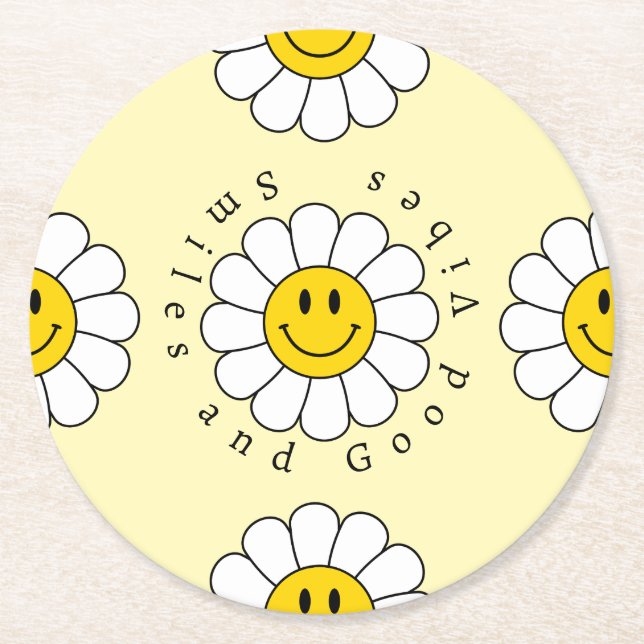 Porta-copo De Papel Redondo Chamomile Flower Engraçado Trendência Floral Desig (Frente)