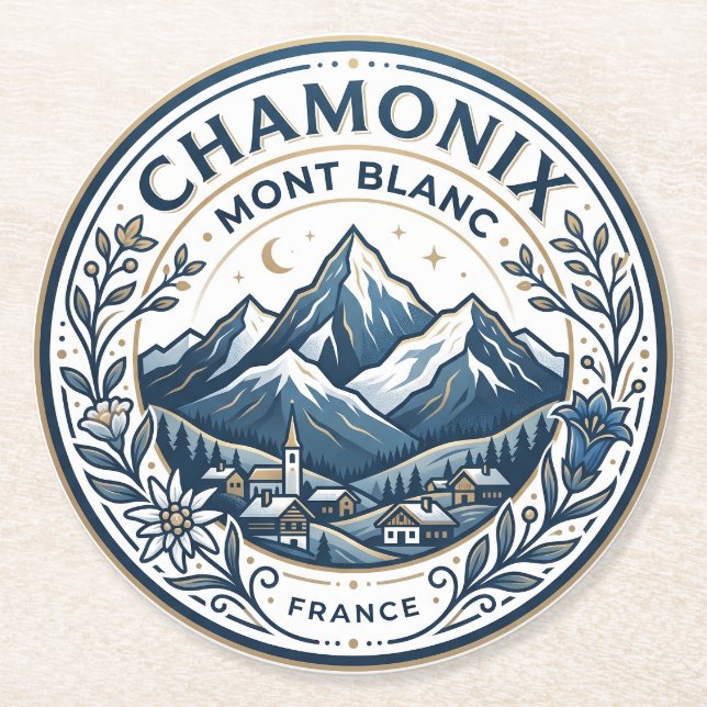 Porta-copo De Papel Redondo Chamonix-Mont-Blanc França (Frente)